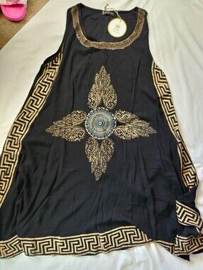 NWT Eya Collection Womens Black & Gold Design Sleeveless Lightweight Dress O/S